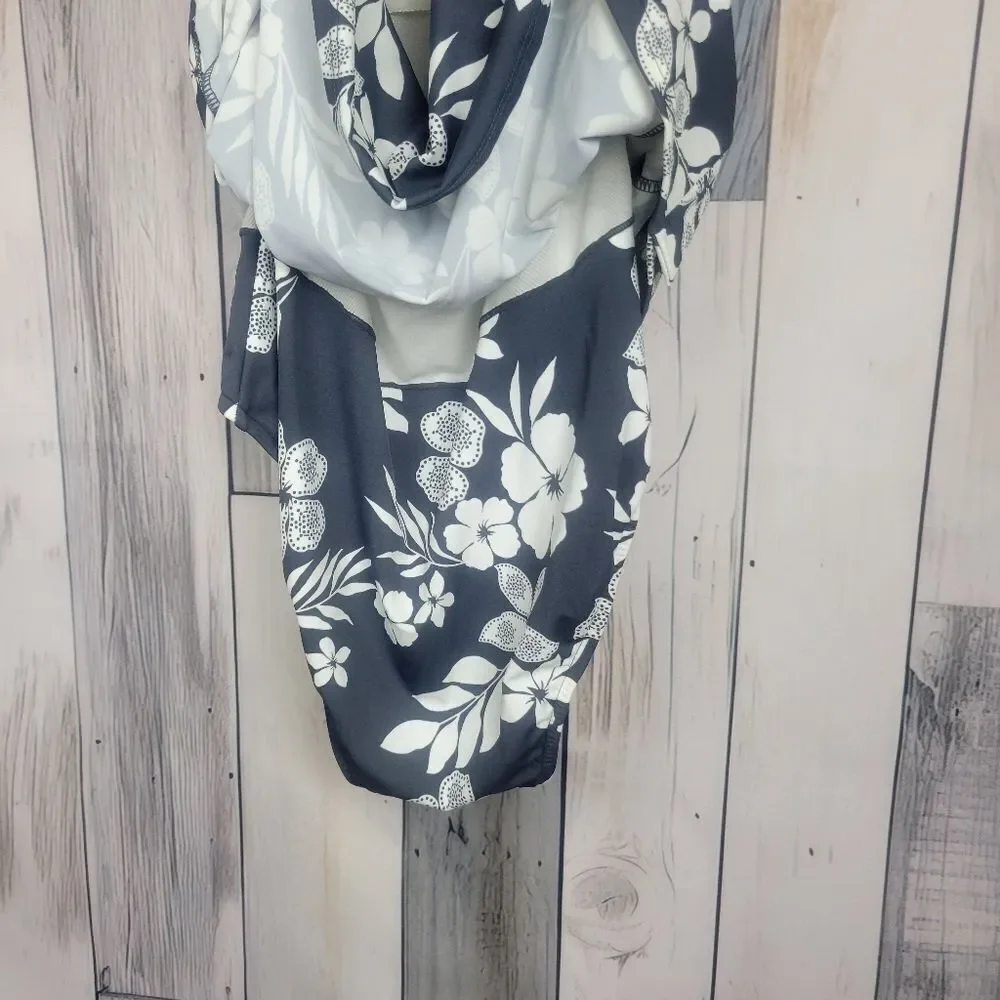 A&H Sportswear Gray White Floral Halter One Piece Swimsuit Dress Size 12